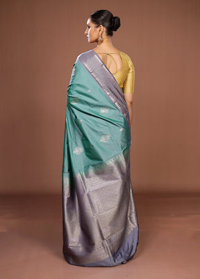 Blue Kanjivaram Silk Saree With Blouse Piece