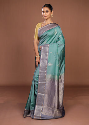 Blue Kanjivaram Silk Saree With Blouse Piece