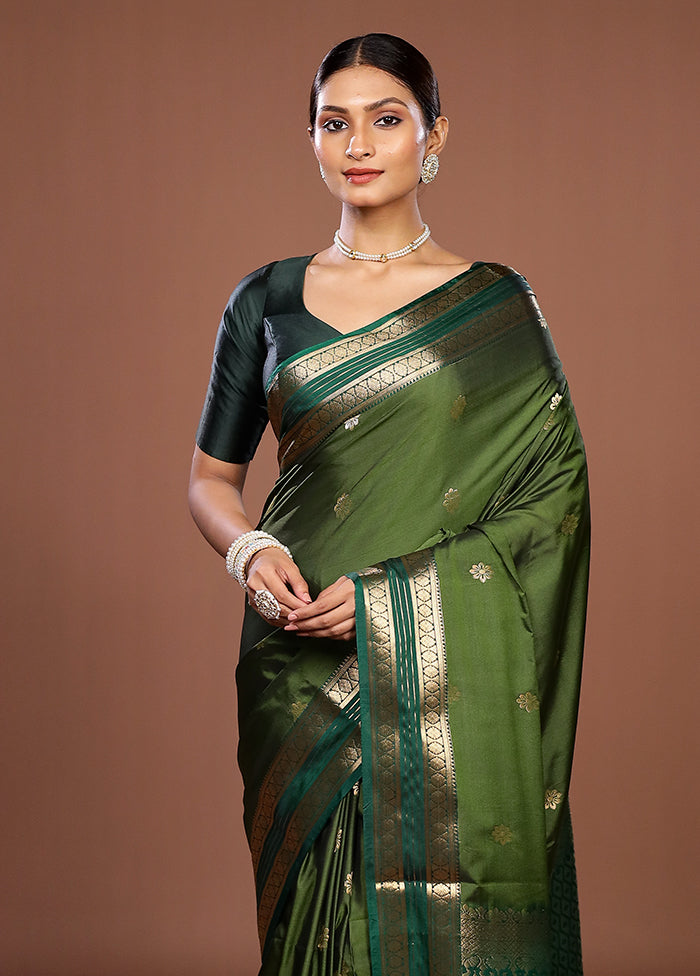 Green Kanjivaram Silk Saree With Blouse Piece