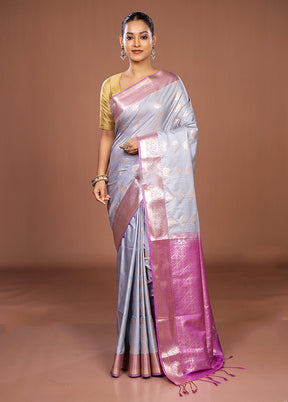 Blue Kanjivaram Silk Saree With Blouse Piece