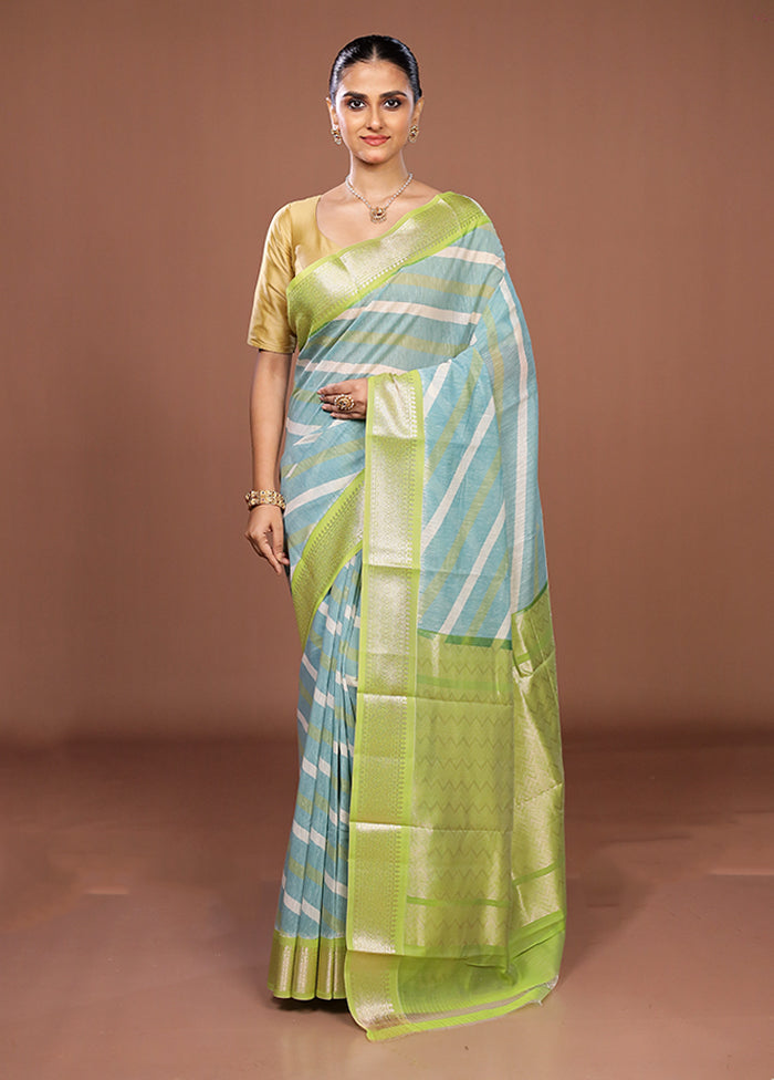 Blue Pure Cotton Saree With Blouse Piece