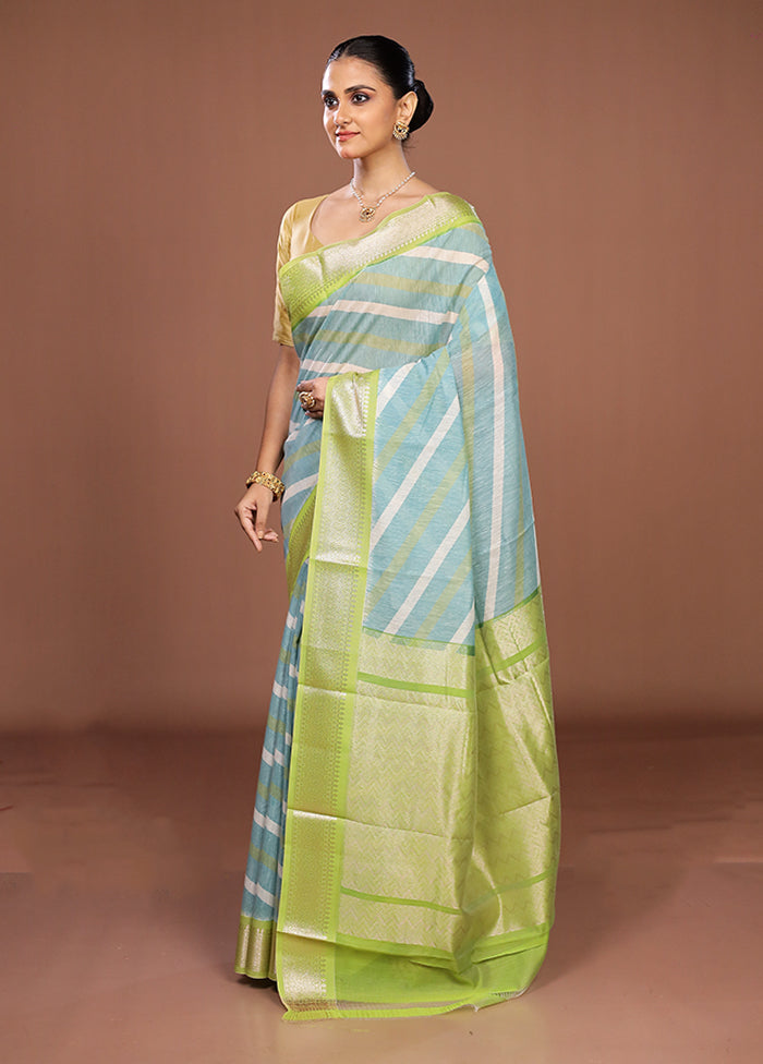 Blue Pure Cotton Saree With Blouse Piece