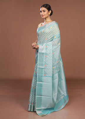 Blue Pure Cotton Saree With Blouse Piece