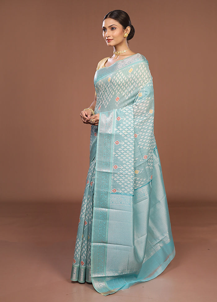 Blue Pure Cotton Saree With Blouse Piece
