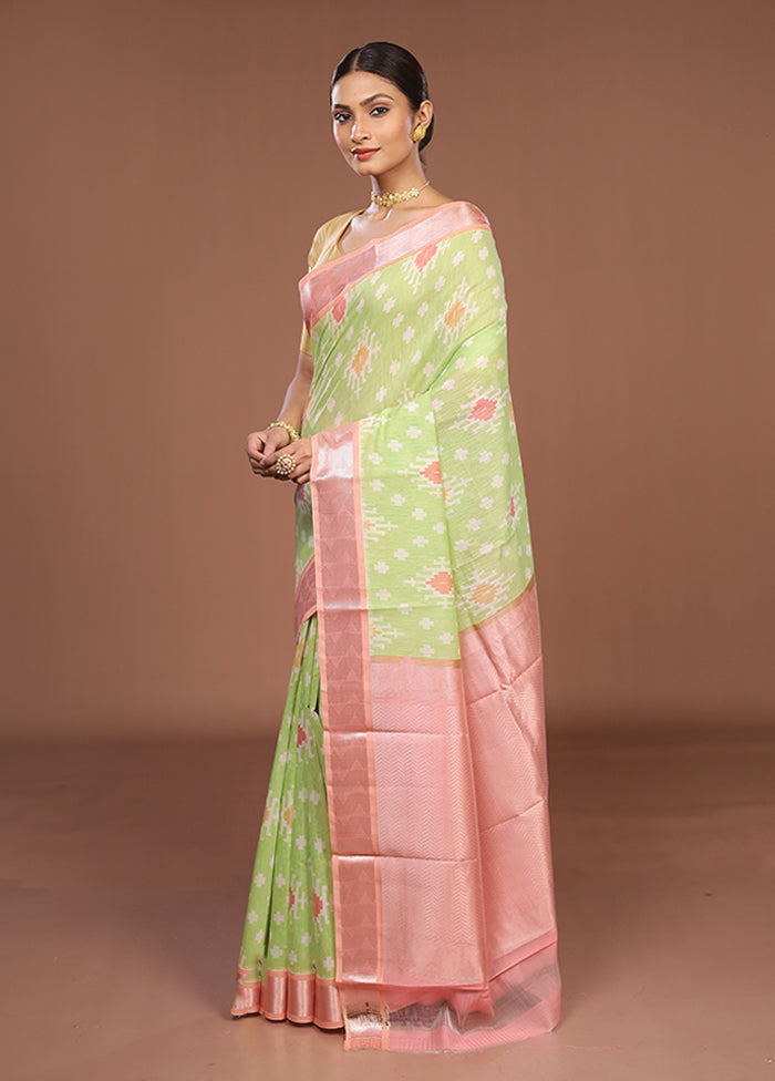 Green Pure Cotton Saree With Blouse Piece