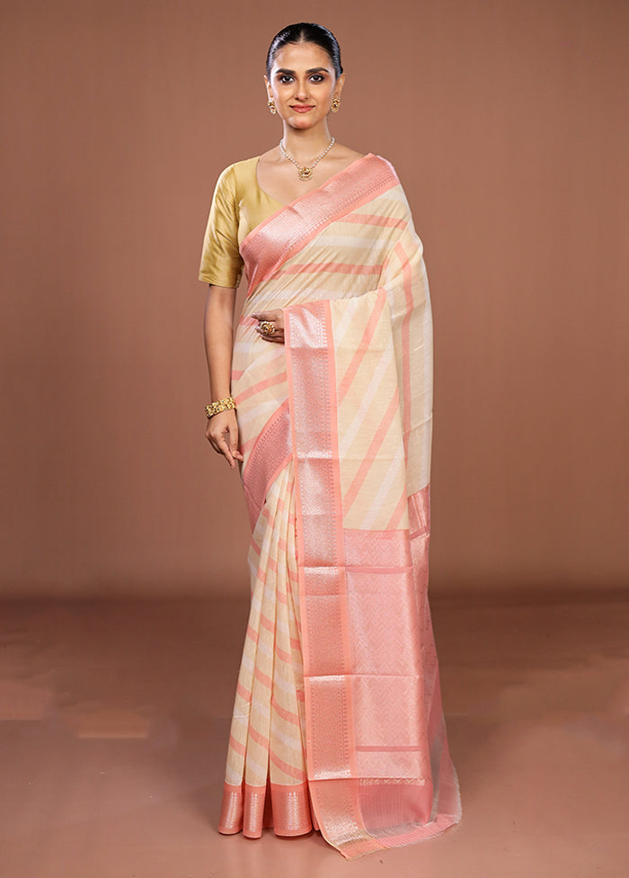 Cream Pure Cotton Saree With Blouse Piece