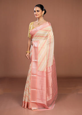 Cream Pure Cotton Saree With Blouse Piece