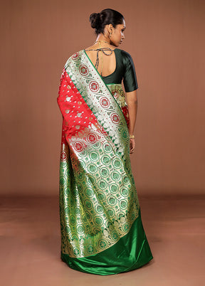 Red Banarasi Silk Saree With Blouse Piece