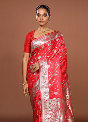 Pink Banarasi Silk Saree With Blouse Piece