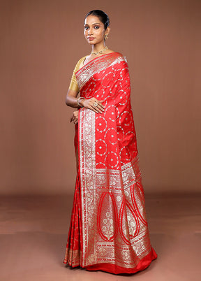 Red Banarasi Silk Saree With Blouse Piece