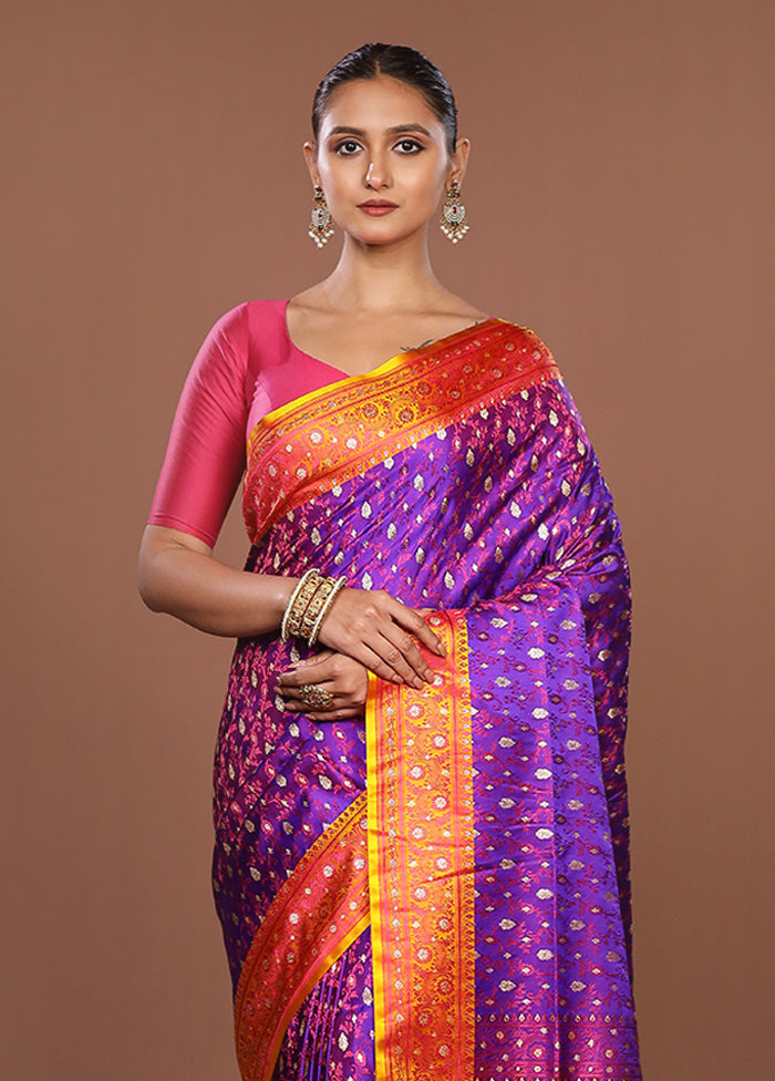 Purple Tanchoi Silk Saree With Blouse Piece