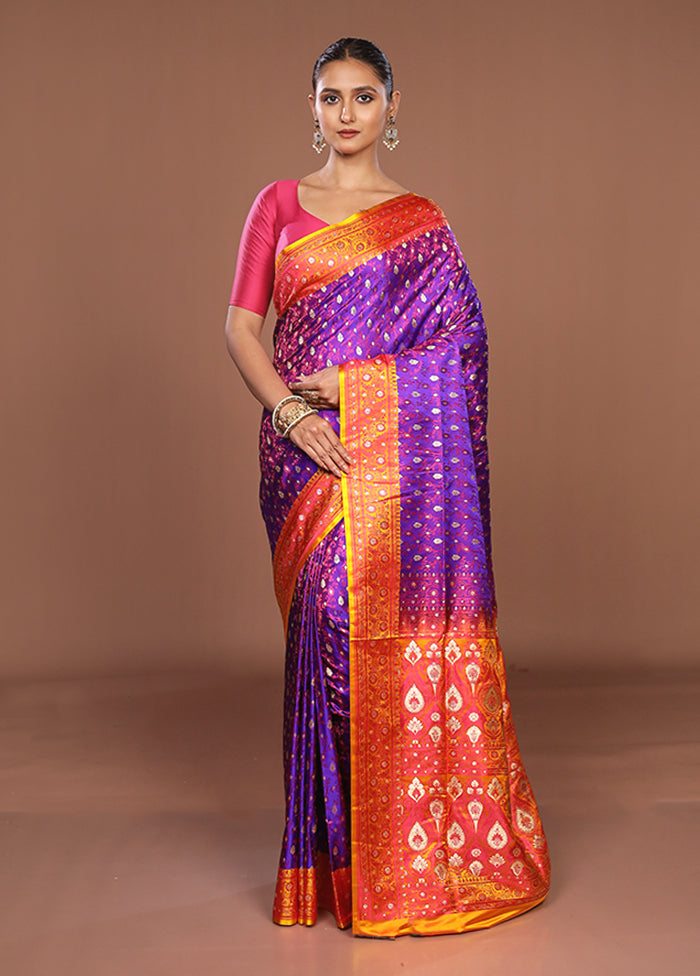 Purple Tanchoi Silk Saree With Blouse Piece