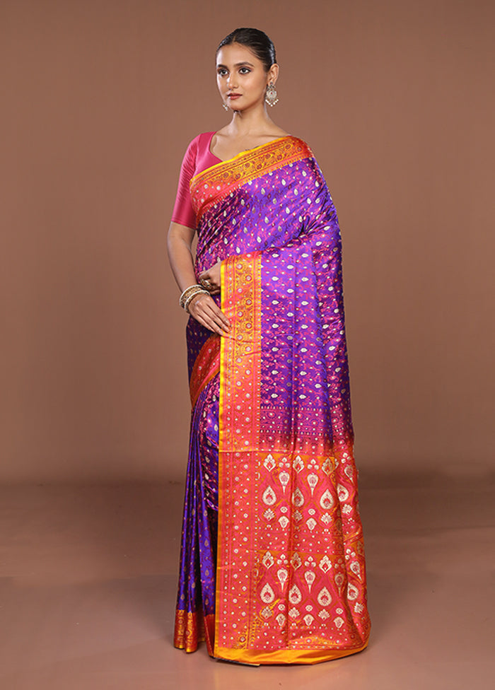 Purple Tanchoi Silk Saree With Blouse Piece