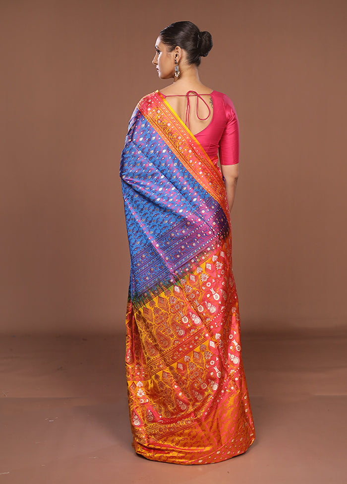 Blue Tanchoi Silk Saree With Blouse Piece