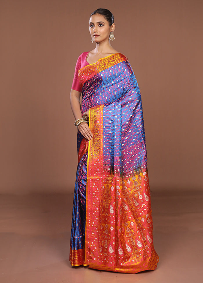 Blue Tanchoi Silk Saree With Blouse Piece