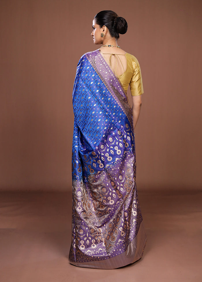 Blue Tanchoi Silk Saree With Blouse Piece