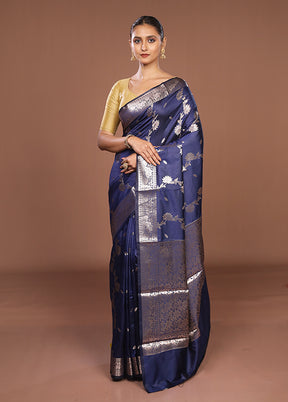 Blue Dupion Silk Saree With Blouse Piece