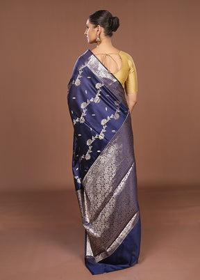 Blue Dupion Silk Saree With Blouse Piece