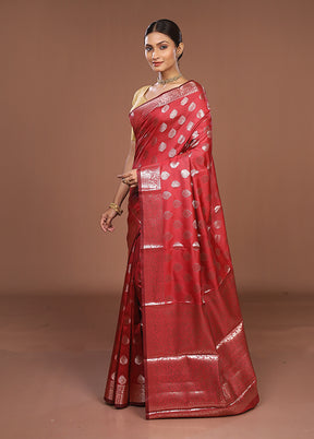 Red Dupion Silk Saree With Blouse Piece