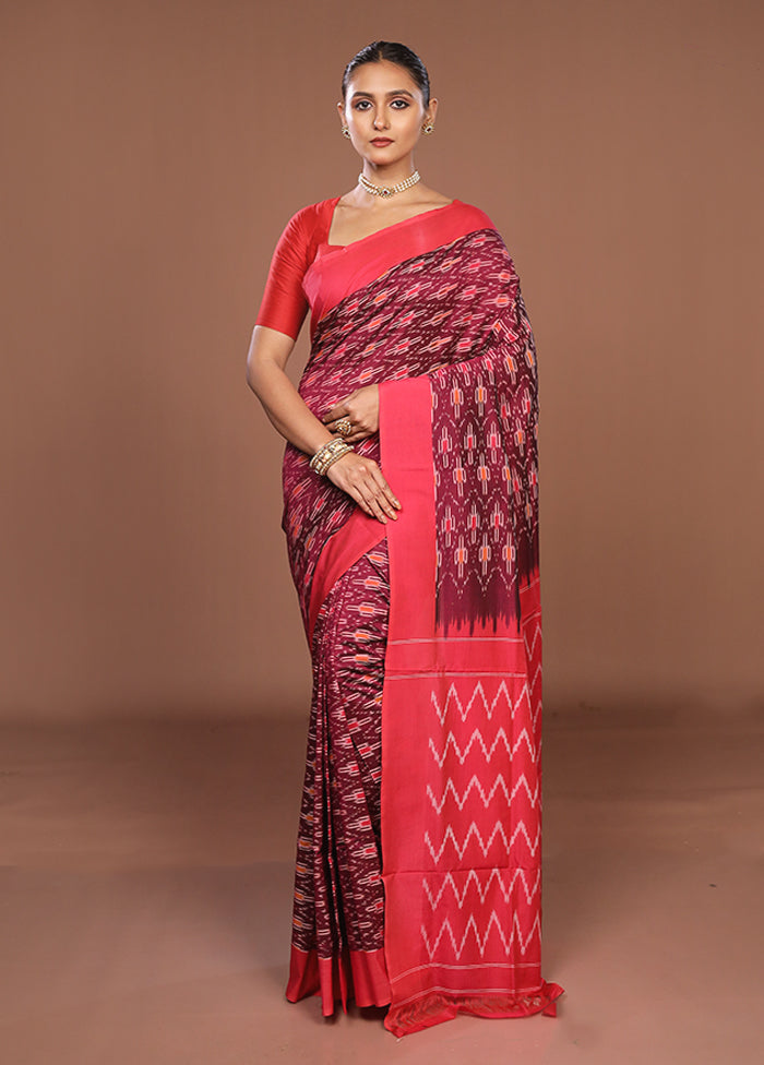 Pink Ikkat Silk Saree With Blouse Piece