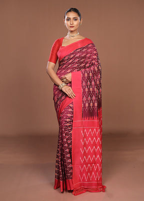 Pink Ikkat Silk Saree With Blouse Piece
