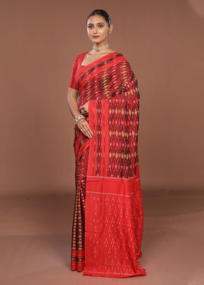 Red Ikkat Silk Saree With Blouse Piece