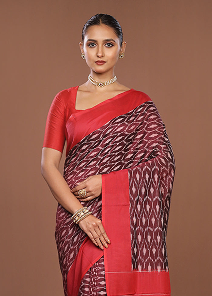 Maroon Ikkat Silk Saree With Blouse Piece