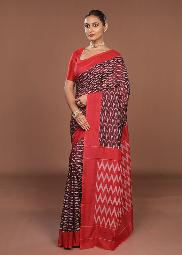 Maroon Ikkat Silk Saree With Blouse Piece