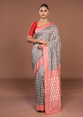 Grey Ikkat Silk Saree With Blouse Piece