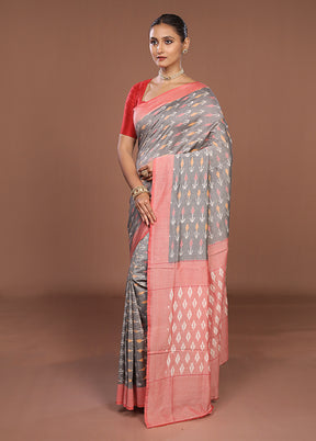 Grey Ikkat Silk Saree With Blouse Piece