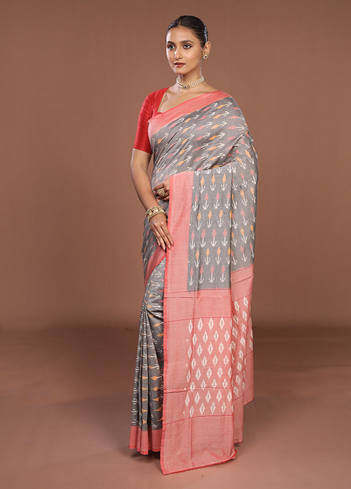 Grey Ikkat Silk Saree With Blouse Piece