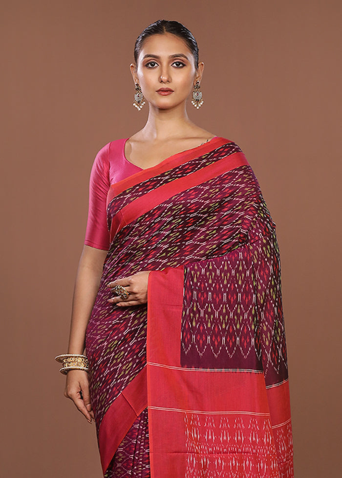 Purple Ikkat Silk Saree With Blouse Piece