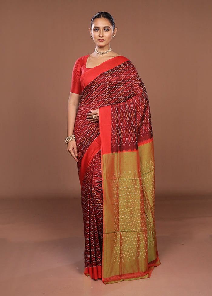 Red Ikkat Silk Saree With Blouse Piece