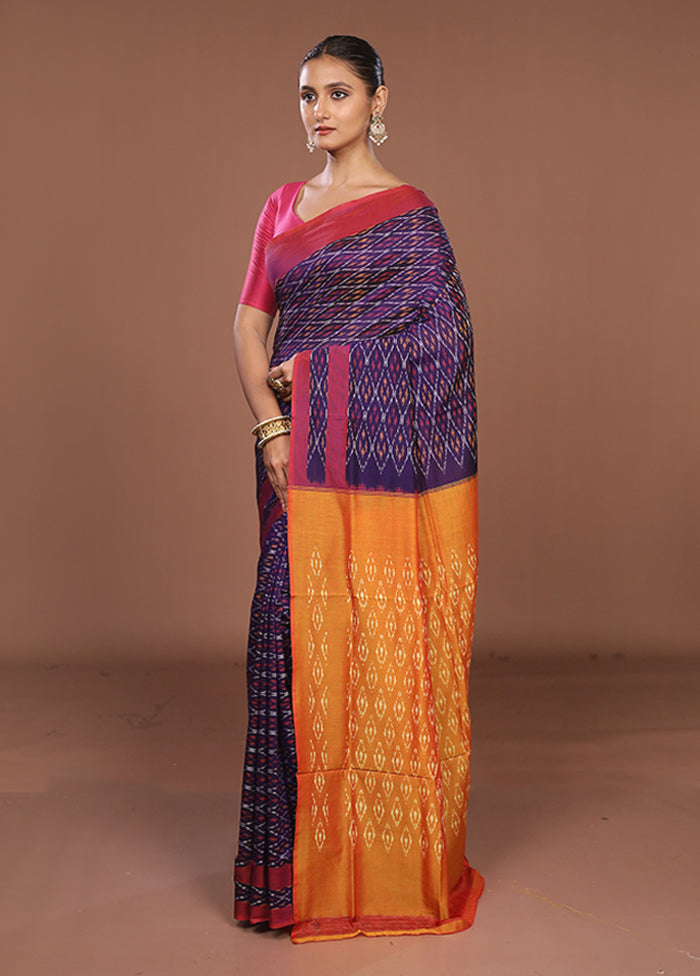 Blue Ikkat Cotton Saree Without Blouse Piece