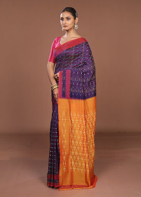Blue Ikkat Cotton Saree Without Blouse Piece