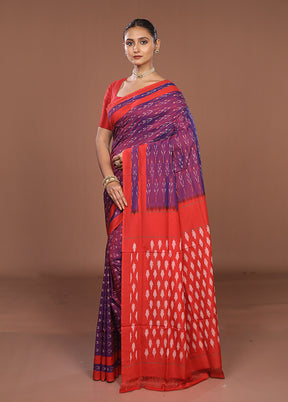 Purple Ikkat Silk Saree With Blouse Piece