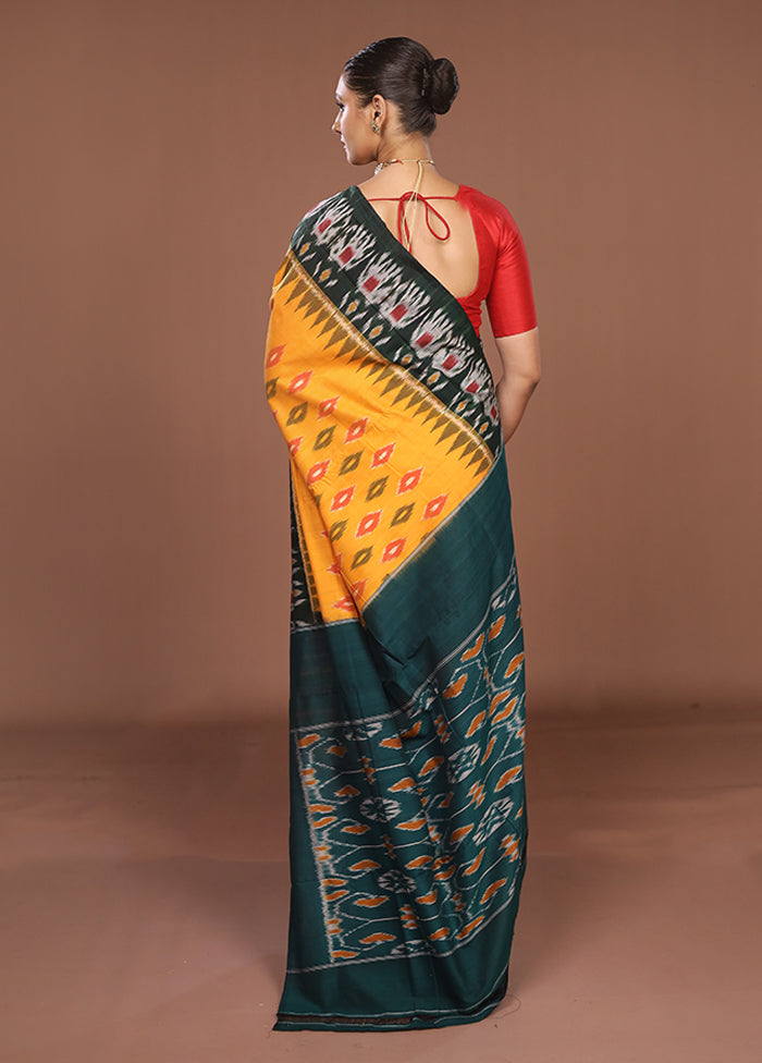 Yellow Ikkat Silk Saree With Blouse Piece