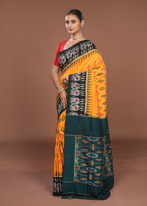 Yellow Ikkat Silk Saree With Blouse Piece