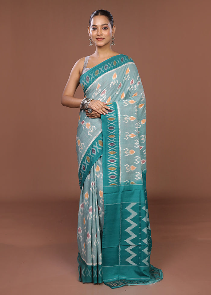 Green Ikkat Silk Saree With Blouse Piece