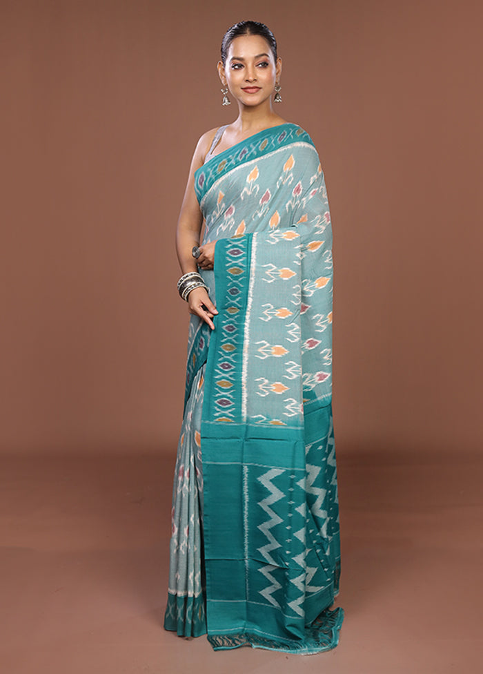 Green Ikkat Silk Saree With Blouse Piece