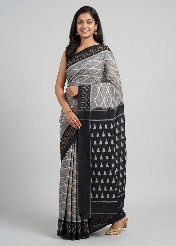 Grey Ikkat Silk Saree With Blouse Piece