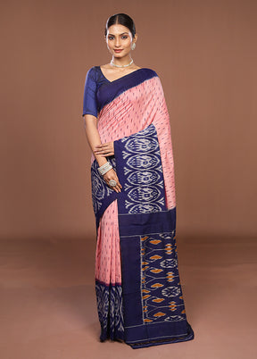 Pink Ikkat Silk Saree With Blouse Piece