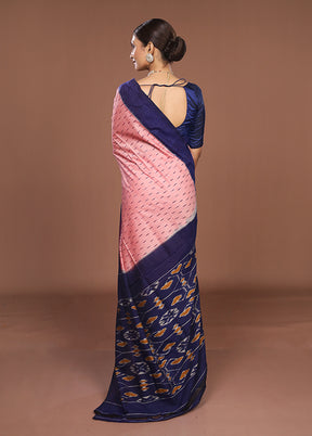 Pink Ikkat Silk Saree With Blouse Piece
