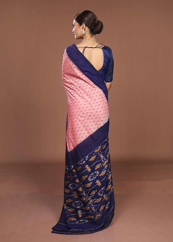 Pink Ikkat Silk Saree With Blouse Piece
