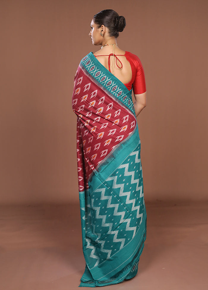Maroon Ikkat Silk Saree With Blouse Piece