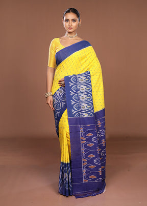 Yellow Ikkat Silk Saree With Blouse Piece