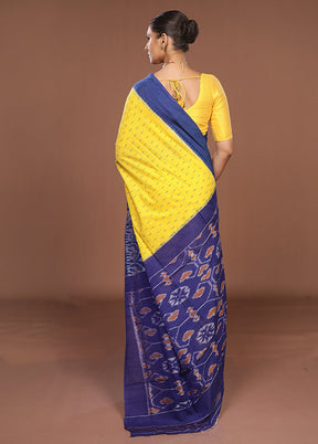 Yellow Ikkat Cotton Saree Without Blouse Piece