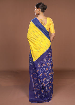 Yellow Ikkat Silk Saree With Blouse Piece