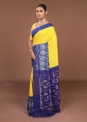 Yellow Ikkat Silk Saree With Blouse Piece