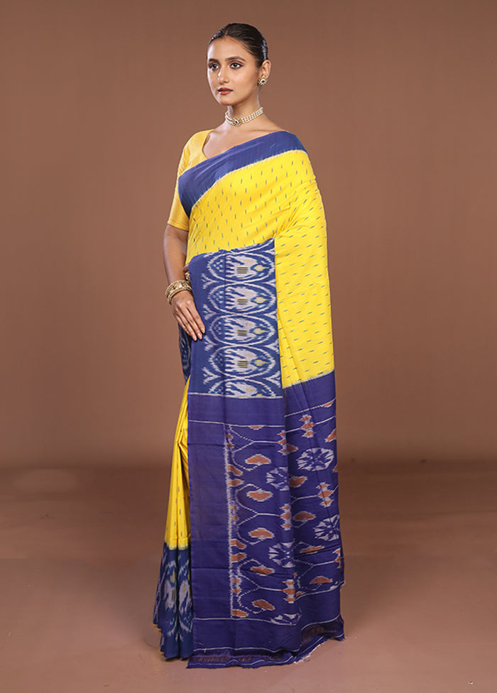 Yellow Ikkat Cotton Saree Without Blouse Piece